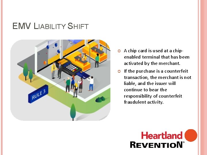 EMV LIABILITY SHIFT A chip card is used at a chipenabled terminal that has