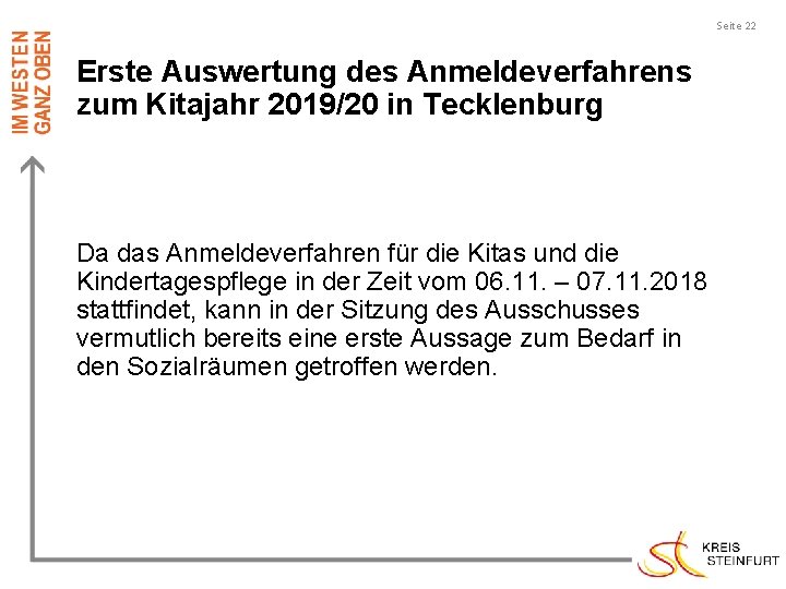 Seite 22 Erste Auswertung des Anmeldeverfahrens zum Kitajahr 2019/20 in Tecklenburg Da das Anmeldeverfahren