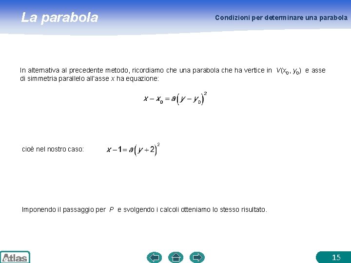 La parabola Condizioni per determinare una parabola In alternativa al precedente metodo, ricordiamo che