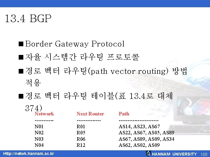 13. 4 BGP <Border Gateway Protocol <자율 시스템간 라우팅 프로토콜 <경로 벡터 라우팅(path vector