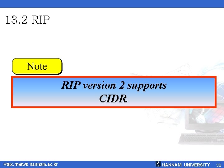 13. 2 RIP version 2 supports CIDR. Http: //netwk. hannam. ac. kr HANNAM UNIVERSITY