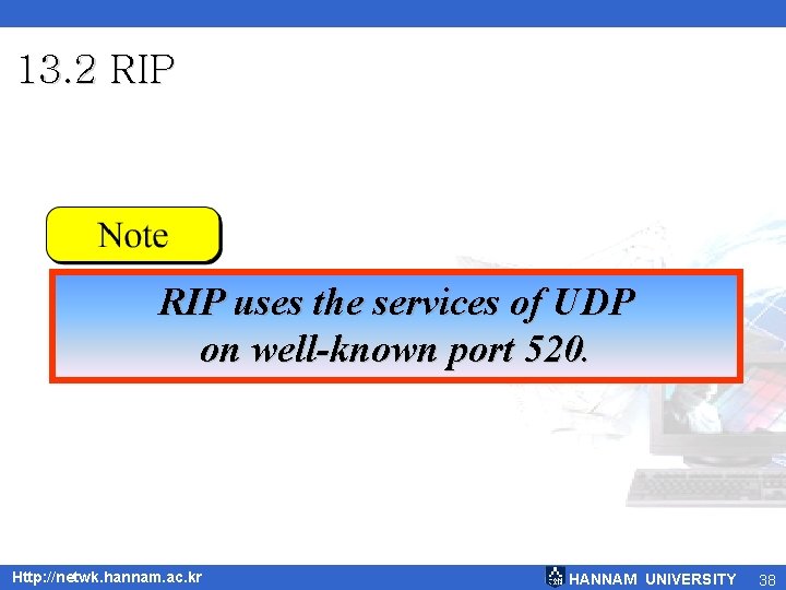 13. 2 RIP uses the services of UDP on well-known port 520. Http: //netwk.