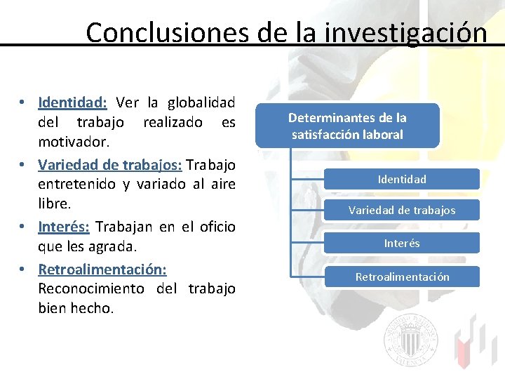  Conclusiones de la investigación • Identidad: Ver la globalidad del trabajo realizado es