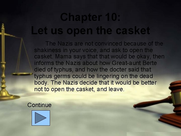 Chapter 10: Let us open the casket The Nazis are not convinced because of