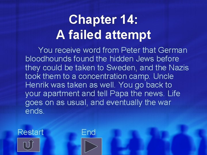 Chapter 14: A failed attempt You receive word from Peter that German bloodhounds found