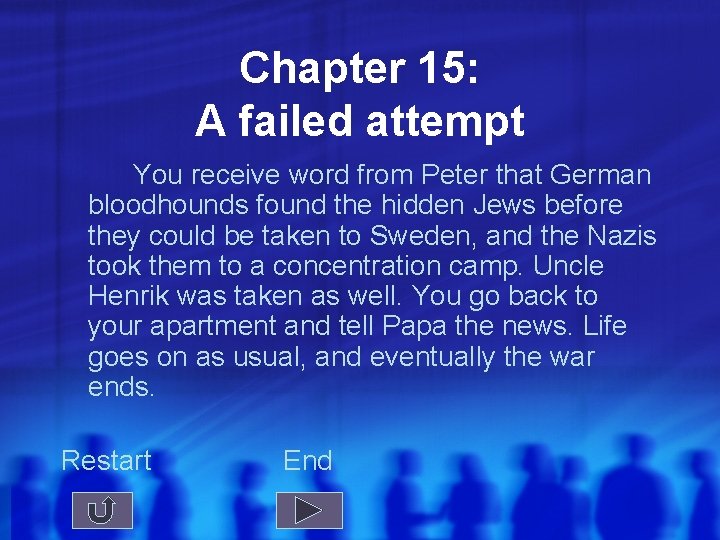 Chapter 15: A failed attempt You receive word from Peter that German bloodhounds found