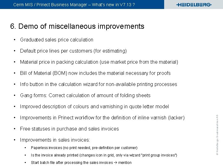 Cerm MIS / Prinect Business Manager – What’s new in V 7. 13 ?