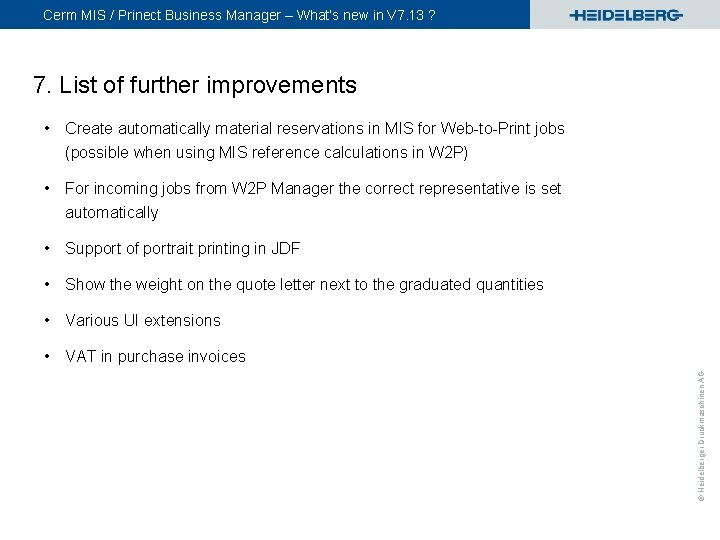 Cerm MIS / Prinect Business Manager – What’s new in V 7. 13 ?