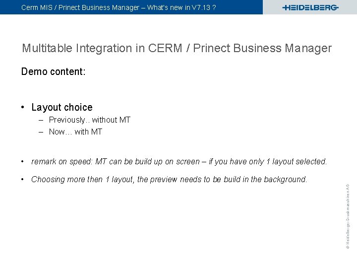 Cerm MIS / Prinect Business Manager – What’s new in V 7. 13 ?