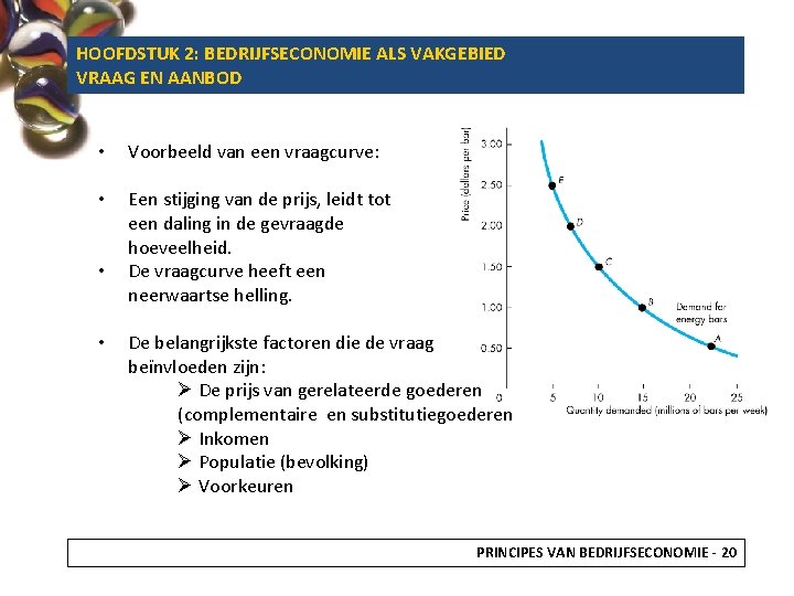 HOOFDSTUK 2: BEDRIJFSECONOMIE ALS VAKGEBIED VRAAG EN AANBOD • Voorbeeld van een vraagcurve: •