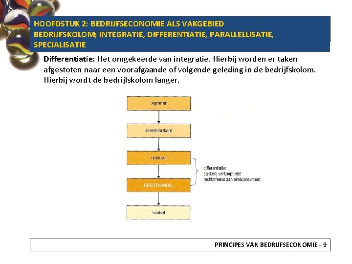 HOOFDSTUK 2: BEDRIJFSECONOMIE ALS VAKGEBIED BEDRIJFSKOLOM; INTEGRATIE, DIFFERENTIATIE , PARALLELLISATIE, SPECIALISATIE Differentiatie: Het omgekeerde