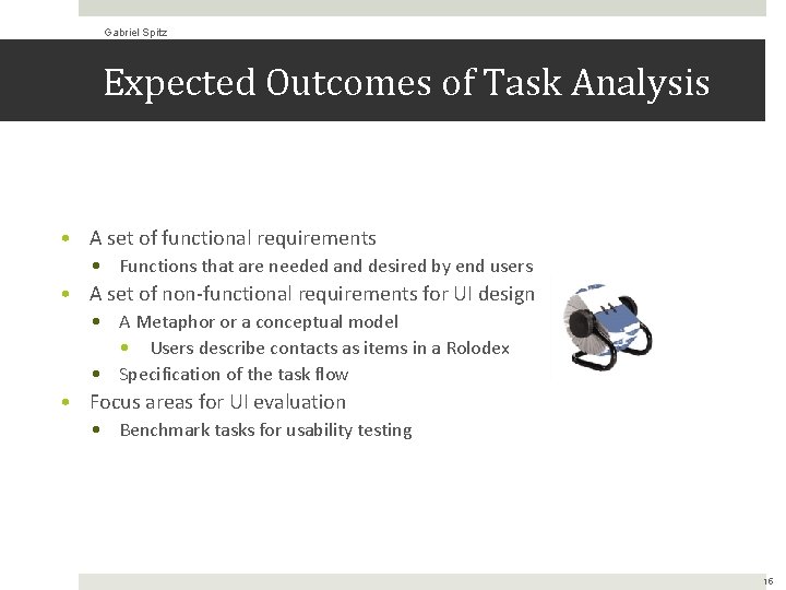 Gabriel Spitz Expected Outcomes of Task Analysis • A set of functional requirements •