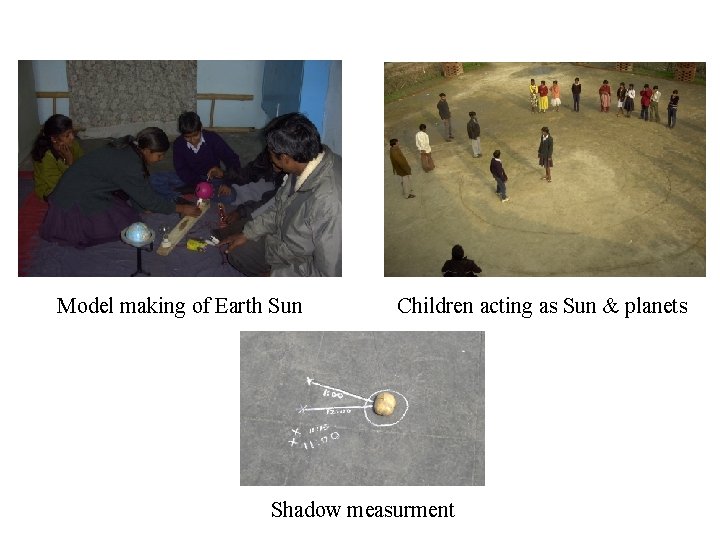 Model making of Earth Sun Children acting as Sun & planets Shadow measurment 