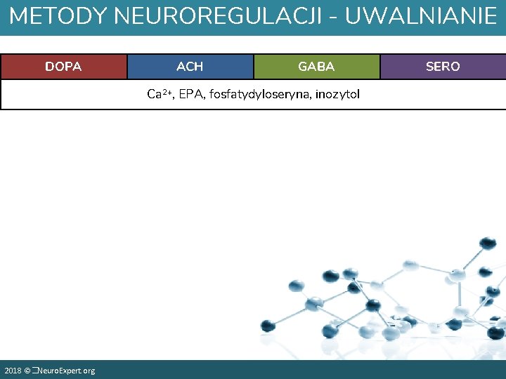 METODY NEUROREGULACJI - UWALNIANIE DOPA ACH GABA Ca 2+, EPA, fosfatydyloseryna, inozytol 2018 ©�Neuro.