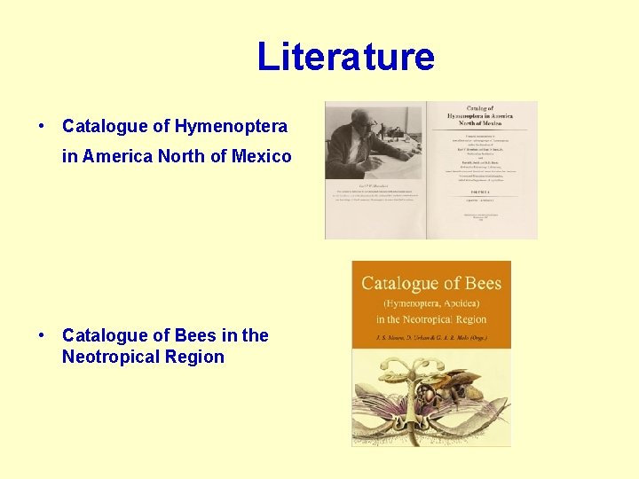 Literature • Catalogue of Hymenoptera in America North of Mexico • Catalogue of Bees