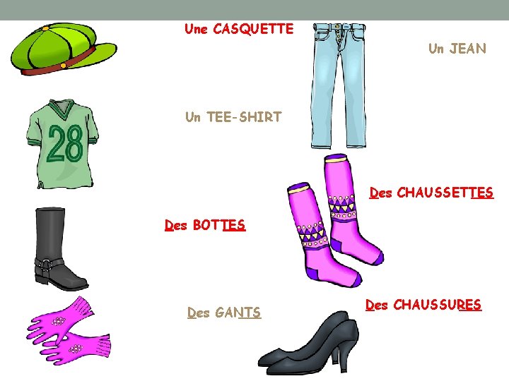 Une CASQUETTE Un JEAN Un TEE-SHIRT Des CHAUSSETTES Des BOTTES Des GANTS Des CHAUSSURES