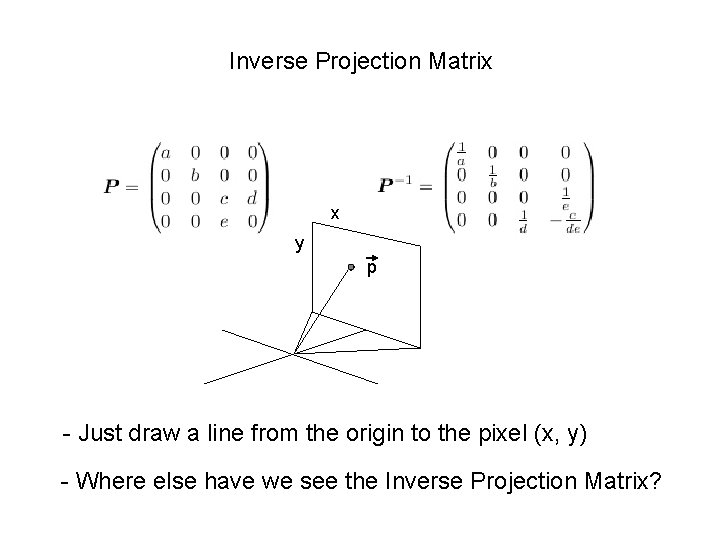 Inverse Projection Matrix x y p - Just draw a line from the origin