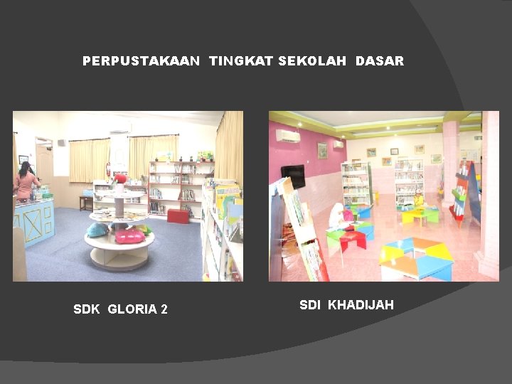 PERPUSTAKAAN TINGKAT SEKOLAH DASAR SDK GLORIA 2 SDI KHADIJAH 