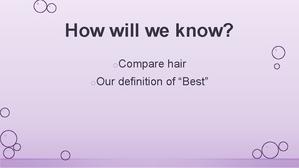 How will we know? o. Compare o. Our hair definition of “Best” 
