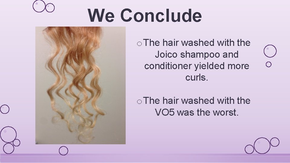 We Conclude o The hair washed with the Joico shampoo and conditioner yielded more