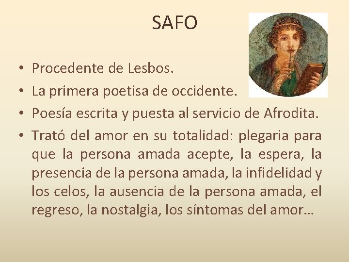 SAFO • • Procedente de Lesbos. La primera poetisa de occidente. Poesía escrita y