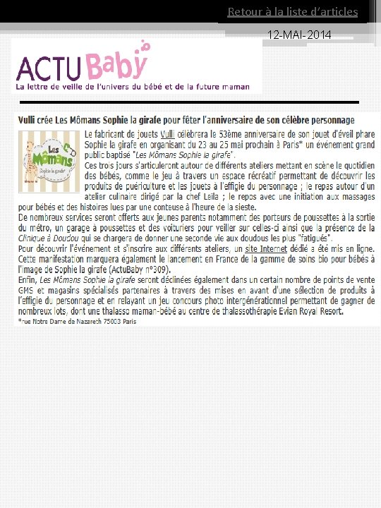 Retour à la liste d’articles 12 MAI 2014 