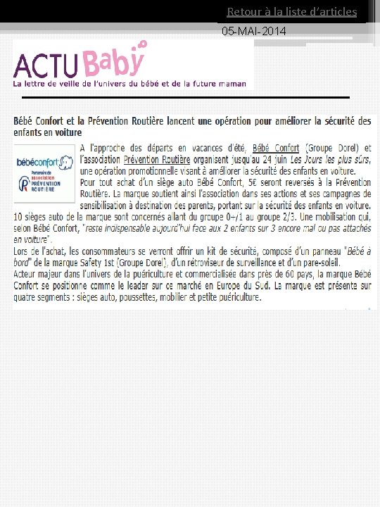 Retour à la liste d’articles 05 MAI 2014 