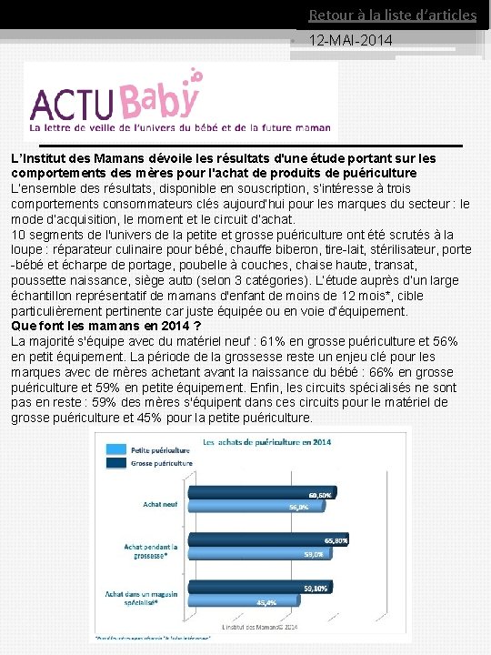 Retour à la liste d’articles • 12 MAI 2014 L’Institut des Mamans dévoile les