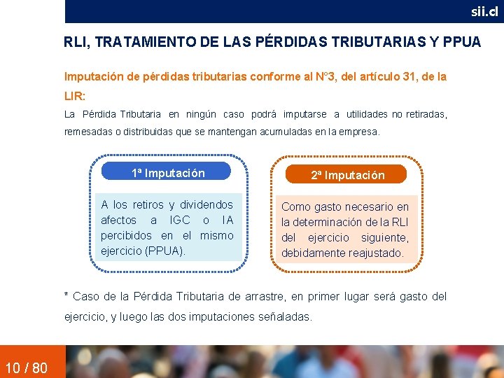 sii. cl RLI, TRATAMIENTO DE LAS PÉRDIDAS TRIBUTARIAS Y PPUA Imputación de pérdidas tributarias