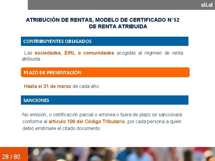 sii. cl ATRIBUCIÓN DE RENTAS, MODELO DE CERTIFICADO N° 52 DE RENTA ATRIBUIDA CONTRIBUYENTES