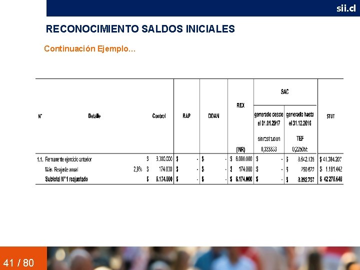 sii. cl RECONOCIMIENTO SALDOS INICIALES Continuación Ejemplo… 41 / 80 