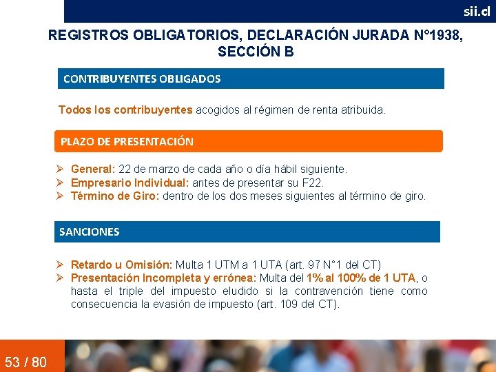 sii. cl REGISTROS OBLIGATORIOS, DECLARACIÓN JURADA N° 1938, SECCIÓN B CONTRIBUYENTES OBLIGADOS Todos los