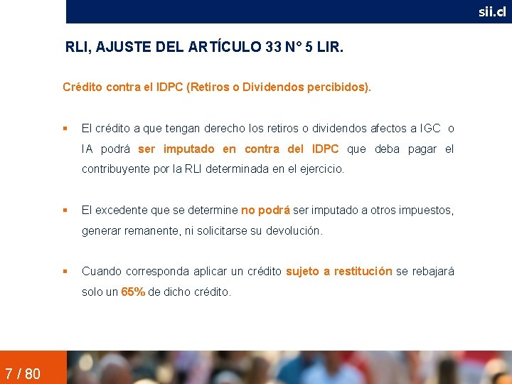 sii. cl RLI, AJUSTE DEL ARTÍCULO 33 N° 5 LIR. Crédito contra el IDPC