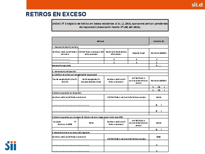 sii. cl RETIROS EN EXCESO ANEXO N° 5 Registro de Retiros en Exceso existentes