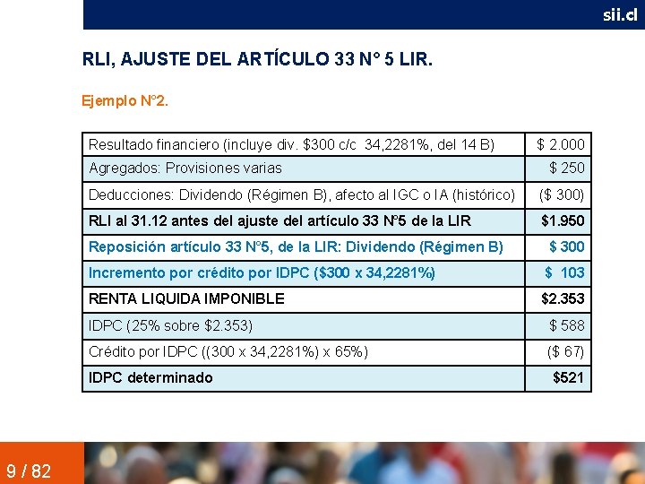 sii. cl RLI, AJUSTE DEL ARTÍCULO 33 N° 5 LIR. Ejemplo N° 2. Resultado