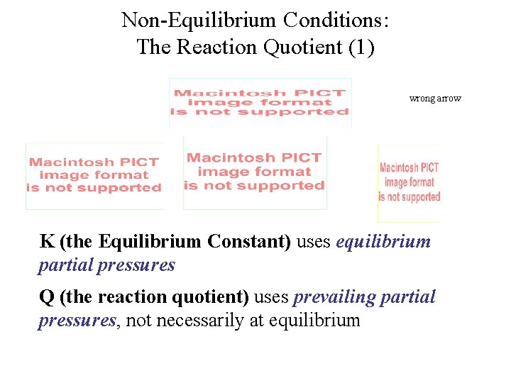 Non-Equilibrium Conditions: The Reaction Quotient (1) wrong arrow K (the Equilibrium Constant) uses equilibrium