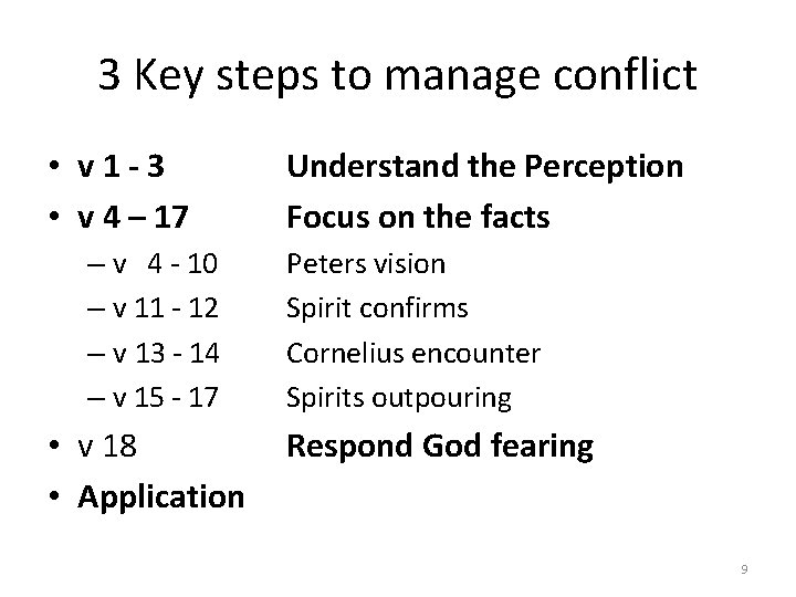 3 Key steps to manage conflict • v 1 -3 • v 4 –