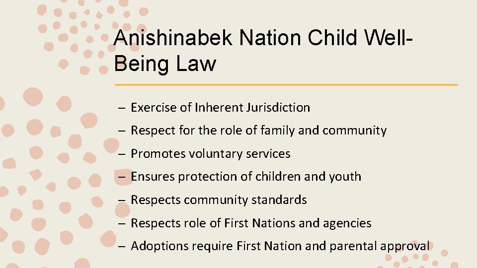 Anishinabek Nation Child Well. Being Law – Exercise of Inherent Jurisdiction – Respect for
