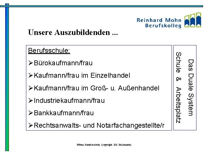 Unsere Auszubildenden. . . ØKaufmann/frau im Einzelhandel ØKaufmann/frau im Groß- u. Außenhandel ØIndustriekaufmann/frau ØBankkaufmann/frau