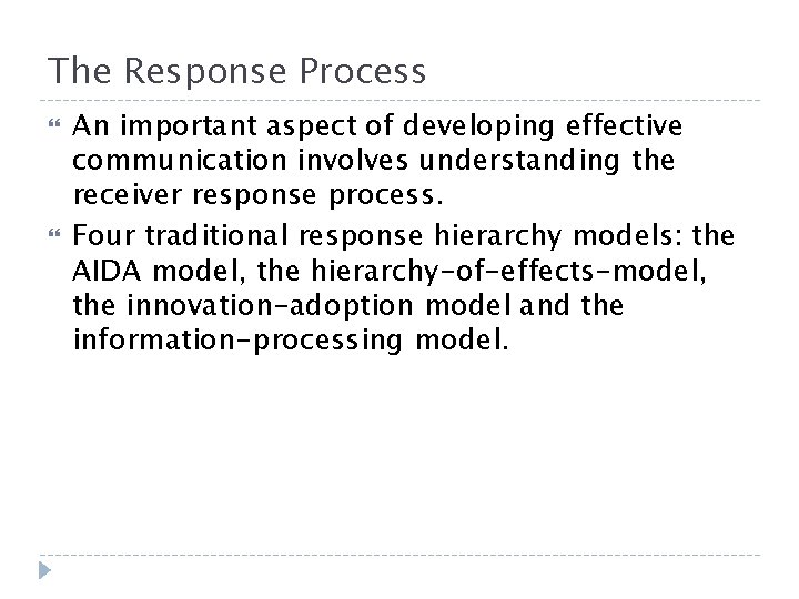 The Response Process An important aspect of developing effective communication involves understanding the receiver The Response Process An important aspect of developing effective communication involves understanding the receiver