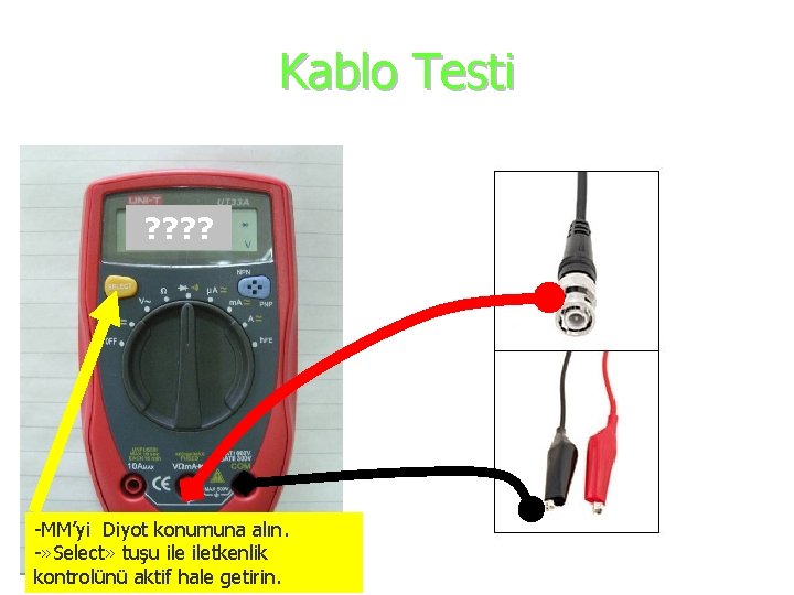 Kablo Testi ? ? -MM’yi Diyot konumuna alın. -» Select» tuşu iletkenlik kontrolünü aktif