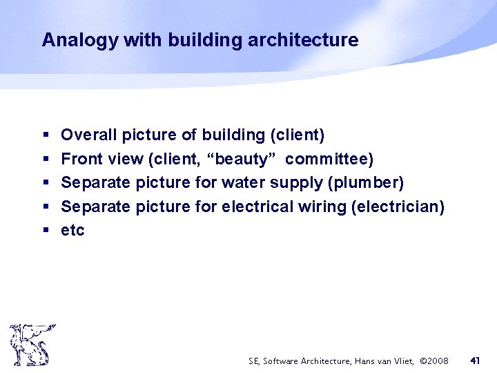 Analogy with building architecture § § § Overall picture of building (client) Front view Analogy with building architecture § § § Overall picture of building (client) Front view