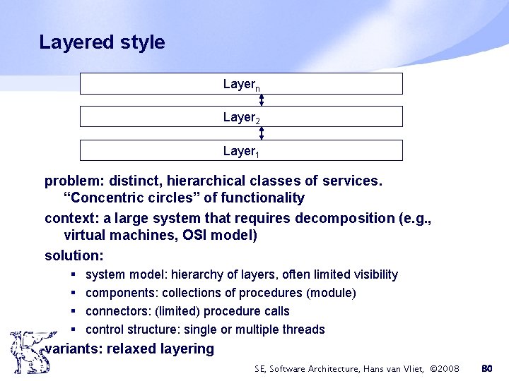 Layered style Layern Layer 2 Layer 1 problem: distinct, hierarchical classes of services. “Concentric Layered style Layern Layer 2 Layer 1 problem: distinct, hierarchical classes of services. “Concentric