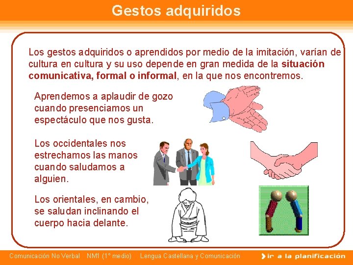 Gestos adquiridos Los gestos adquiridos o aprendidos por medio de la imitación, varían de