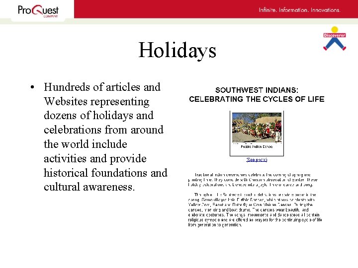 Holidays • Hundreds of articles and Websites representing dozens of holidays and celebrations from