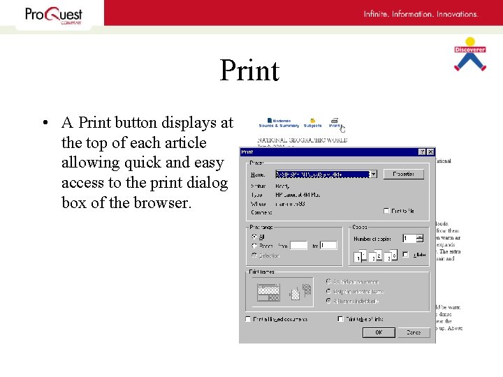 Print • A Print button displays at the top of each article allowing quick