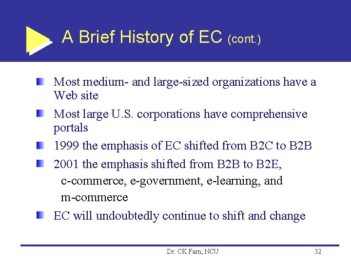 A Brief History of EC (cont. ) Most medium- and large-sized organizations have a