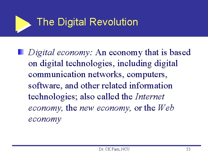 The Digital Revolution Digital economy: An economy that is based on digital technologies, including