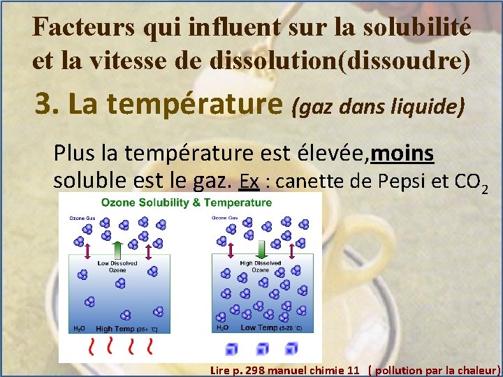 Facteurs qui influent sur la solubilité et la vitesse de dissolution(dissoudre) 3. La température