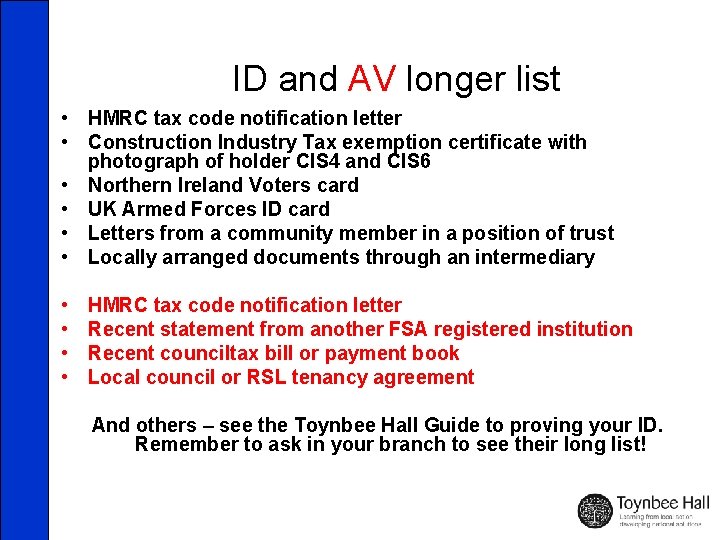 ID and AV longer list • HMRC tax code notification letter • Construction Industry